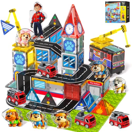 Magnetic Tiles Fire Station with 5 Cars