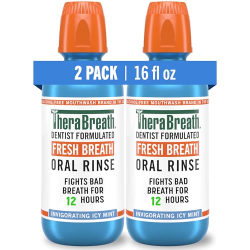 TheraBreath Fresh Breath Mouthwash, Icy Mint, Alcohol-Free, 16oz (2-Pack)