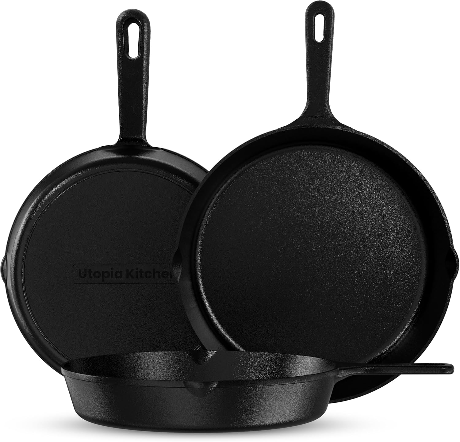 Utopia Kitchen 3-Piece Pre-Seasoned Cast Iron Skillet Set (6", 8", 10")