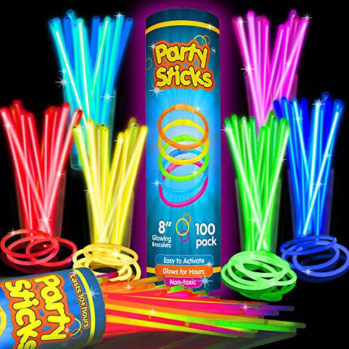 PartySticks Glow Sticks 100pk - 8 Inch Neon Party Favors