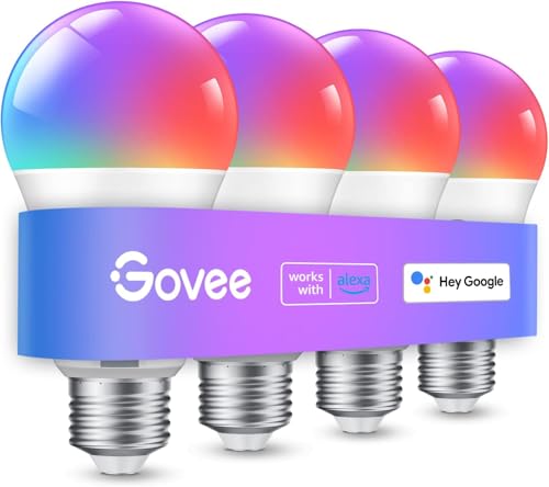 Govee Smart Light Bulbs, RGBWW Color Changing, WiFi & Bluetooth, 4 Pack