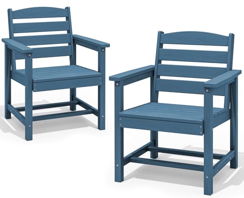 SERWALL Patio Dining Chair Set of 2, All Weather HDPE, Blue Deal on DealUpdates