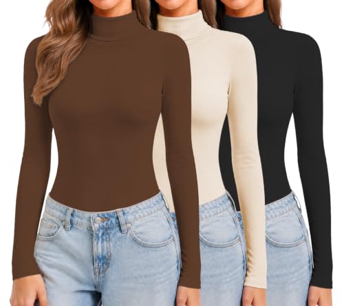 SHAPUM 3 Pack Womens Turtleneck Long Sleeve Base Layer Shirts