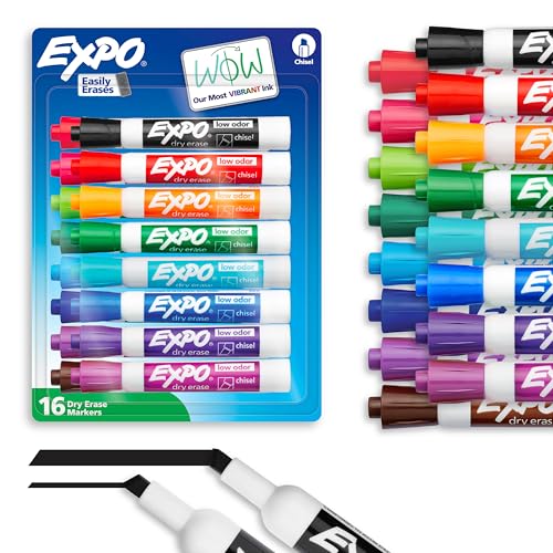 EXPO Dry Erase Markers, Low Odor Assorted, Chisel Tip 16-Count