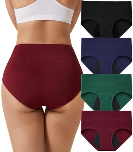 ACEJUNE Period Underwear Cotton Leakproof Briefs 4-Pack