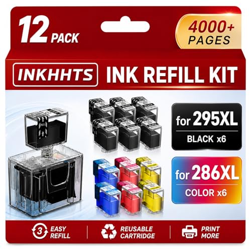 INKHHTS PG-295XL CL-286XL Ink Refill Kit 12-Pack