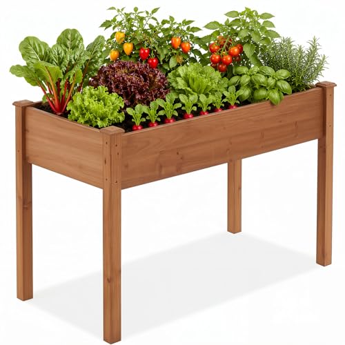 DUMOS Raised Garden Bed with Legs, 48x24x30 Inch, Brown