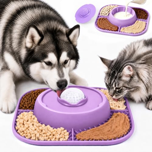 Dog Lick Bowl 3-in-1 Slow Feeder with Anti-Slip Suction, Purple Large