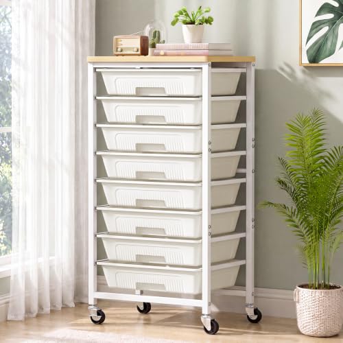 8-Drawer Rolling Cart, Beige White