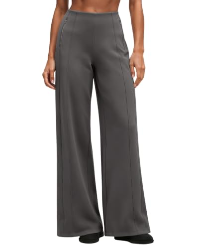 QINSEN Wide Leg High Waisted Flare Yoga Pants Dark Grey M