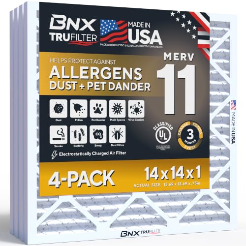 BNX TruFilter 14x14x1 MERV 11 Air Filter 4-Pack