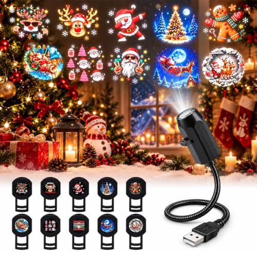 360° Adjustable HD Christmas Projector with 10 Films