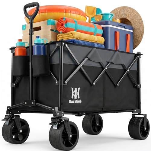 Navatiee 330Lbs Collapsible Folding Wagon with Big Wheels, Black Deal on DealUpdates