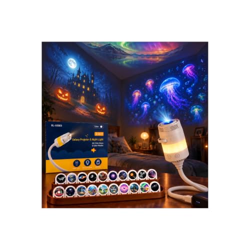 2-in-1 Galaxy Projector Night Light, 360° Rotating, 20 Films