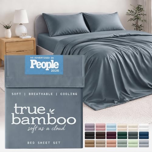 True Bamboo Sheets Set King Size - Blue Haze, 4 Piece