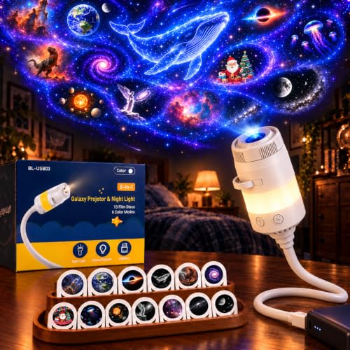 2-in-1 Galaxy Projector Night Light with 13 Films