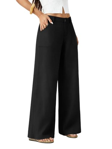 Wide Leg Palazzo Pants for Women, Black with Pockets