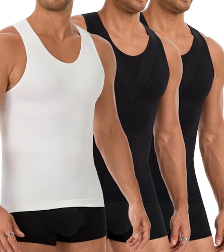 JESIDO 3-Pack Compression Shirt Men's Tummy Control Tank Top