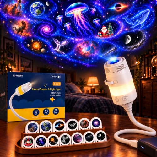 2-in-1 Galaxy Projector Night Light with 13 Films
