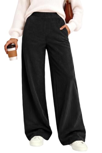 SAMPEEL Fall Corduroy High Waisted Wide Leg Pants Black M