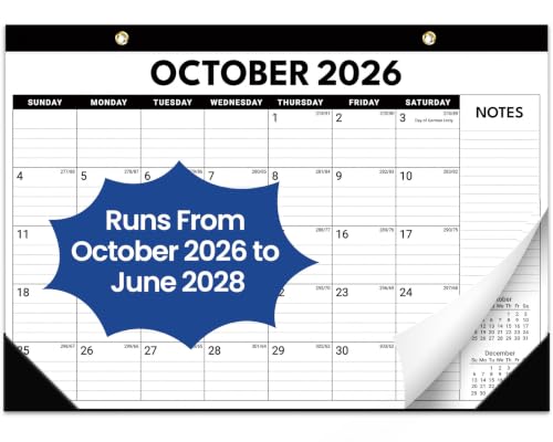 Taja Desk Calendar 2027, 21-Month, 17" x 12", Black