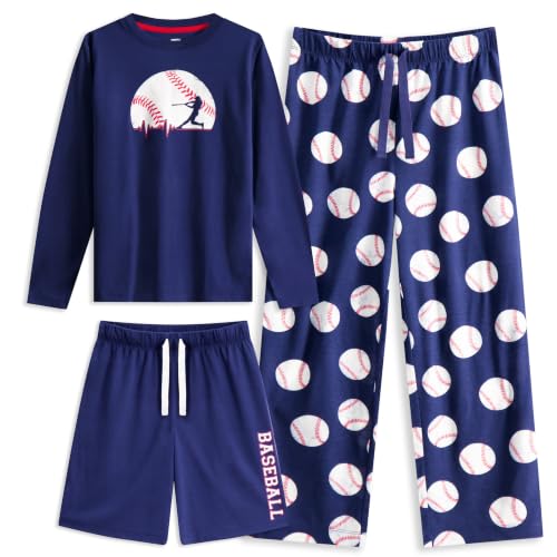 Boys Long Sleeve Blue Plaid Pajama Set - 3 Piece