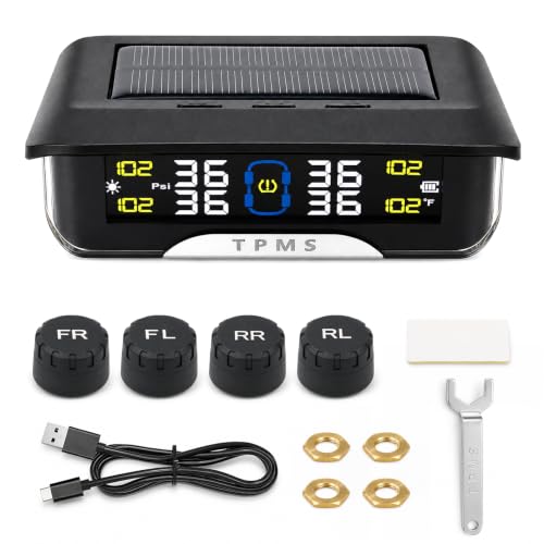 RV Tire Pressure Monitoring System with 4 Sensors, Solar & USB Charging