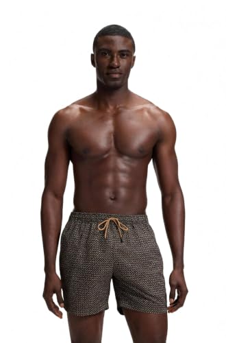 BOSS Vibe Print Swim Trunk, Black Cream, XL