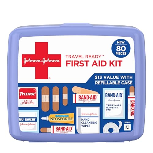 BAND-AID Travel Ready Portable Emergency First Aid Kit, 80 Piece