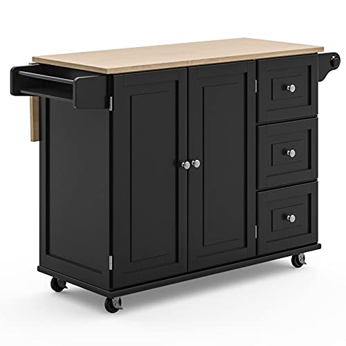 Homestyles Dolly Madison Black Mobile Kitchen Island Cart with Wood Drop Leaf