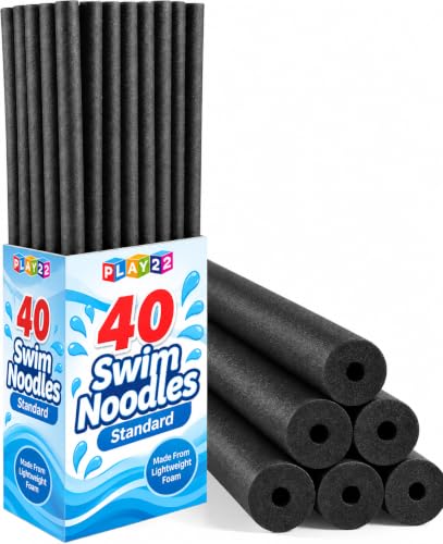 Play22 Bulk 40 Pack Pool Noodles - Extra Dense Foam, Black