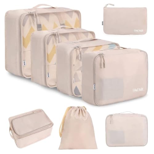 BAGAIL 8 Set Packing Cubes Luggage Organizers - Cream