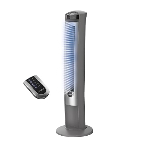 Lasko 42" Oscillating Tower Fan with Remote, Silver