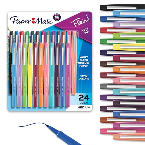 Paper Mate Flair Felt Tip Pens, Medium Point, 24-Count Assorted