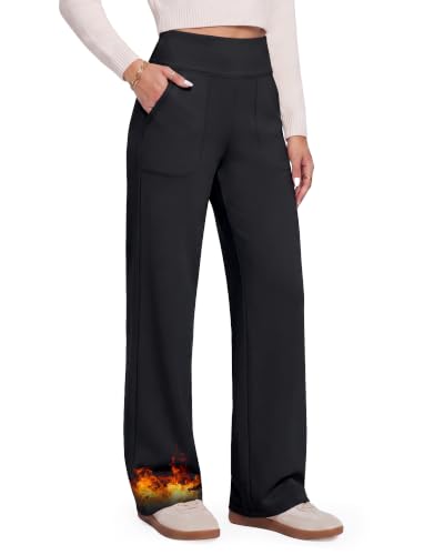 GAYHAY Fleece Lined Wide Leg High-Waisted Pants with Pockets