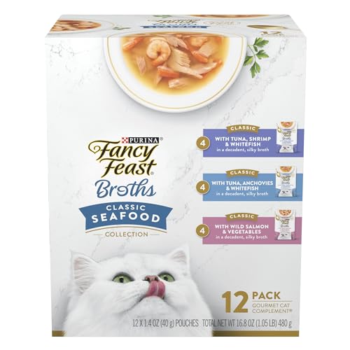 Purina Fancy Feast Broths Classic Seafood Wet Cat Food, 12-Pack