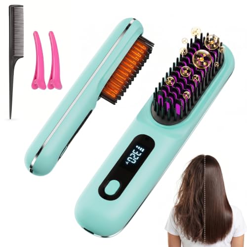 Go Brush Pro Cordless Straightening Brush, MCH Fast Heating, Robin's Egg Blue