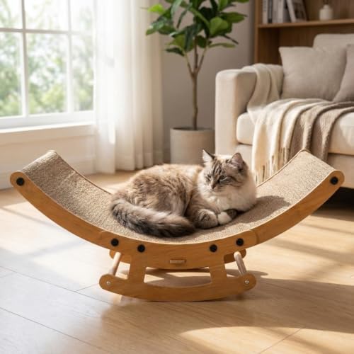 GTPLAYER 2-in-1 Cardboard Cat Scratcher with Bamboo Frame