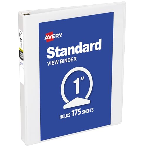 Avery Standard View 3 Ring Binder, 1" Round Rings, White