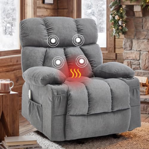 Massage Rocker Recliner Chair with Heat & Vibration, Grey