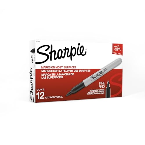 Sharpie Permanent Markers Fine Tip Black 12 Count