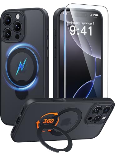 iPhone 16 Pro Max Case with 360 Spin Magnetic Stand, Black Deal on DealUpdates