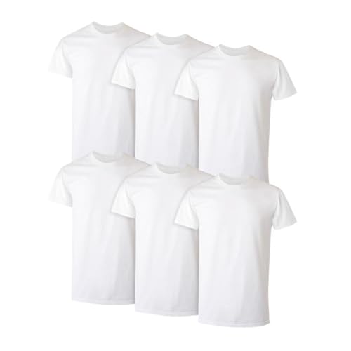 Hanes Mens Cotton Crew Tee Undershirts 6-Pack, Large, White