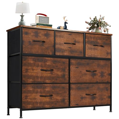 OLIXIS 7 Drawer Fabric Dresser, Brown