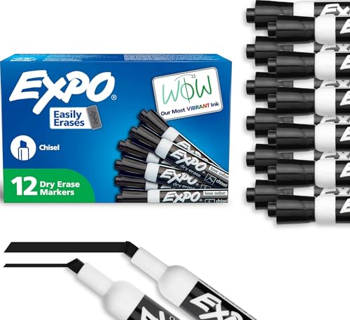 EXPO Dry Erase Markers, Low Odor Black Chisel Tip, 12 Count Deal on DealUpdates