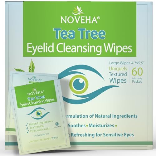 NOVEHA Tea Tree Oil Eyelid & Lash Wipes (60 Count)