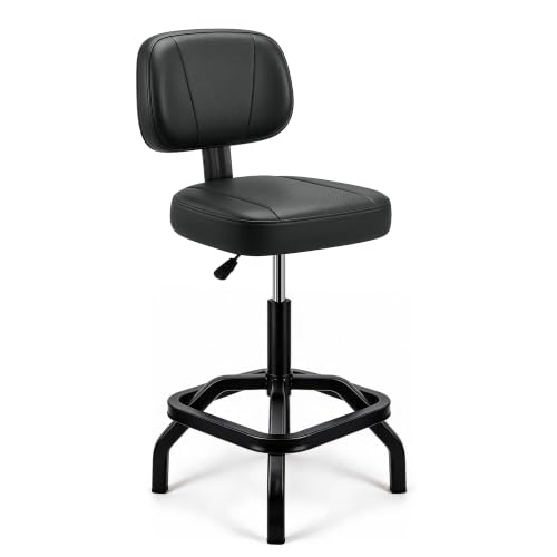 Garage Shop Stool with Backrest, Black