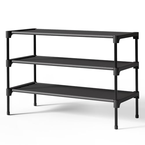Kitsure 3-Tier Non-Woven Shoe Rack, 27.5" Wide, Black