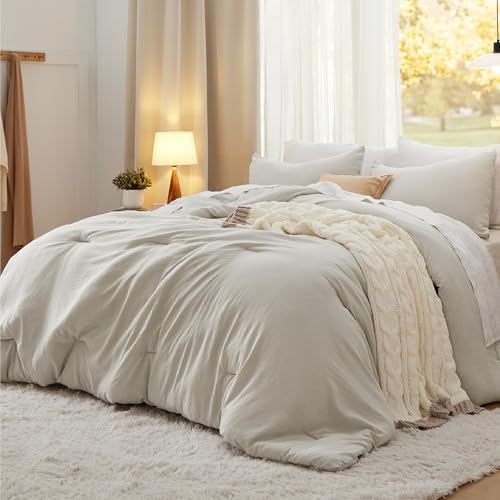 Bedsure King Comforter Set, Beige - 3 Piece GentleSoft Deal on DealUpdates