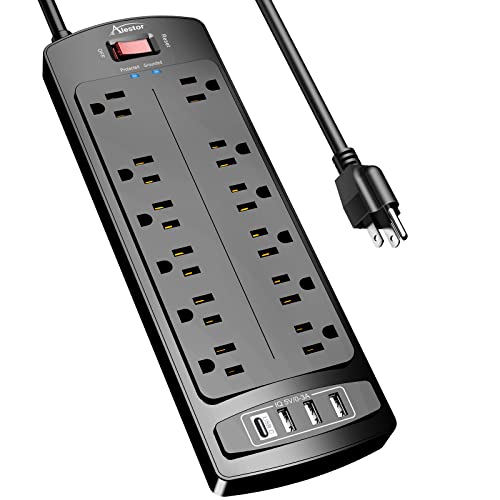 ALESTOR 6 Ft Surge Protector Power Strip, 12 Outlets + 4 USB